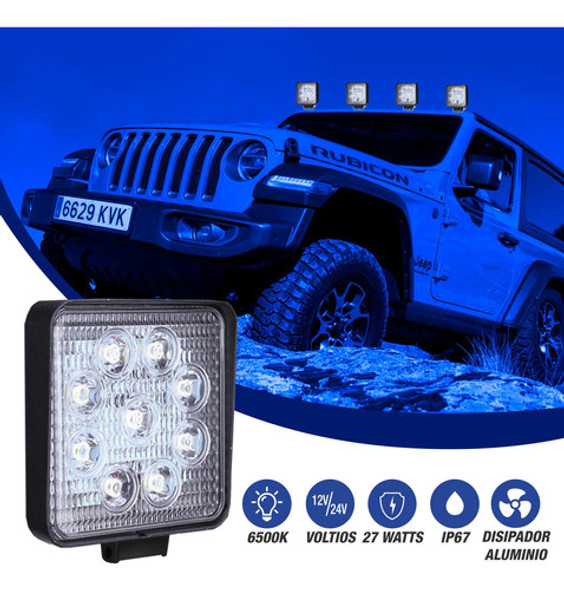 Juego X2 Faros Proyector 27w 9 Led Cuadrado 4x4 Moto Calidad 1