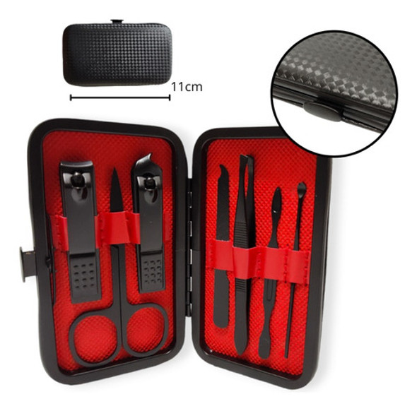 Set Manicura Estuche Alicate Pedicura Estuche Negro 7 Piezas 0