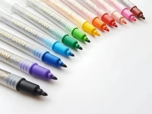 12 Fibras Marcador Tinta Comestible + Cartuchera Food Colors 1