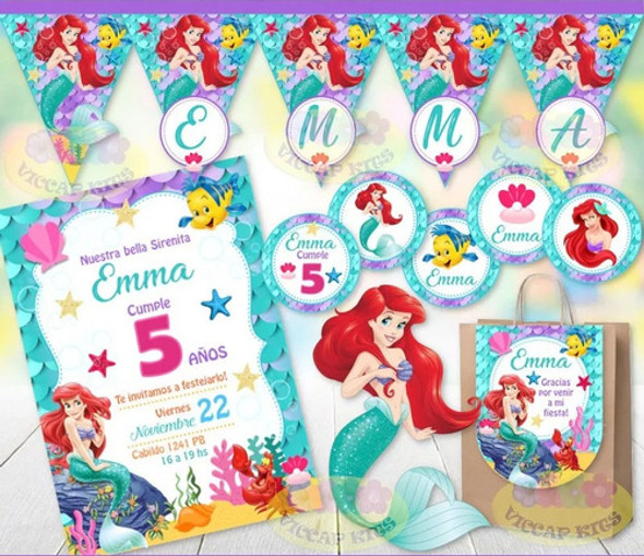 Kit Imprimible La Sirenita Ariel Princesa Editable 100% 0