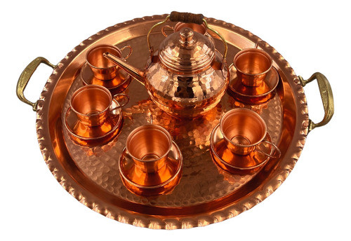 Conjunto Bandeja De Cobre Com Chaleira E Xícaras Para Servir 1