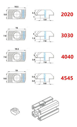 Pack 10u Tuerca Martillo Girar Tnut M8 Bosch 4040 4080 1