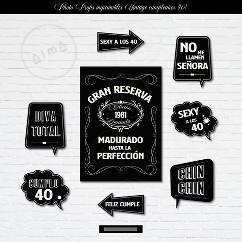 Photo Props Carteles Vintage Kit Cumpleaños 40 Imprimibles 0