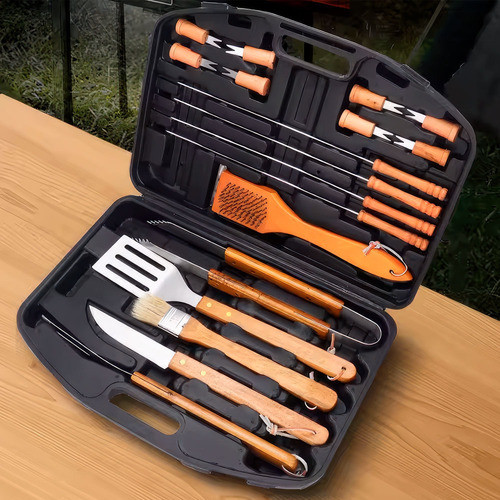 Set Asador En Madera P/parrilla 18 Piezas + Estuche Plástico 1