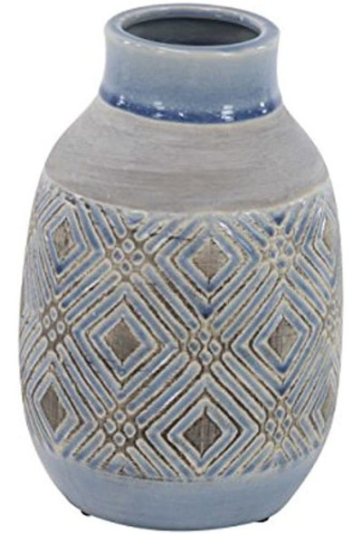 Deco 79 85141 Jarrón De Cerámica, Azul, Gris 1