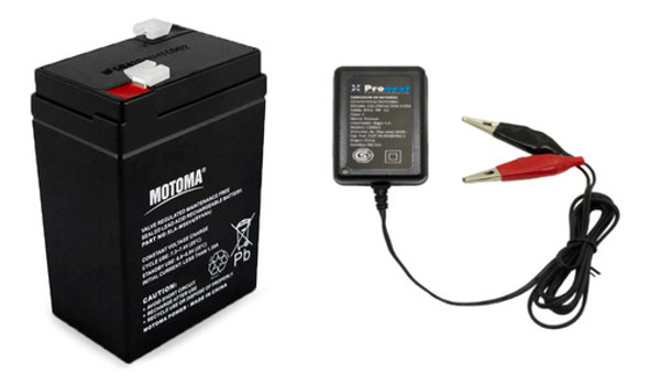 Combo Bateria 6v 4ah Motoma + Cargador Automatico 6v 1a Gel 0