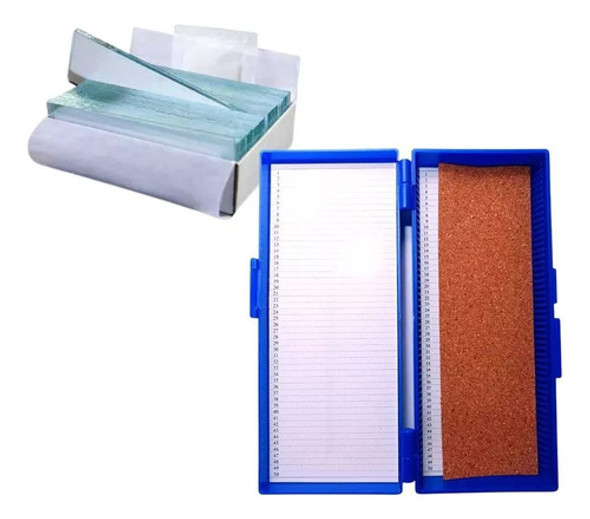 Kit 5 Laminas P/ Microscópio Fosca Lap. + Porta 50 Laminas 0