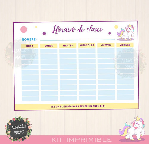 Kit Planificador Escolar Organizador Actividades Unicornio 0