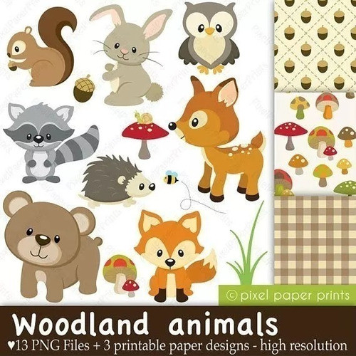 Kit Imprimible Animales Del Bosque Clipart Fondos Png 1