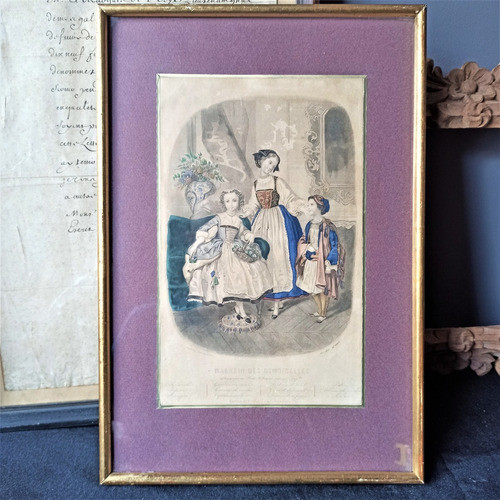 Antigua Lamina Con Ilustración Francesa Época Victoriana! 0