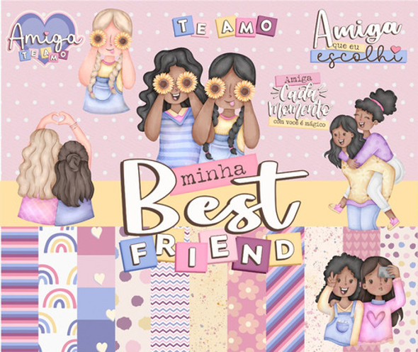 Kit Digital Amigas Best Forever Amizade Scrapbook Png 0