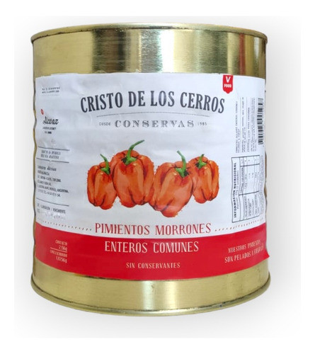 Pimientos Morrones Enteros Pelados *2500g Lata Cristo 0