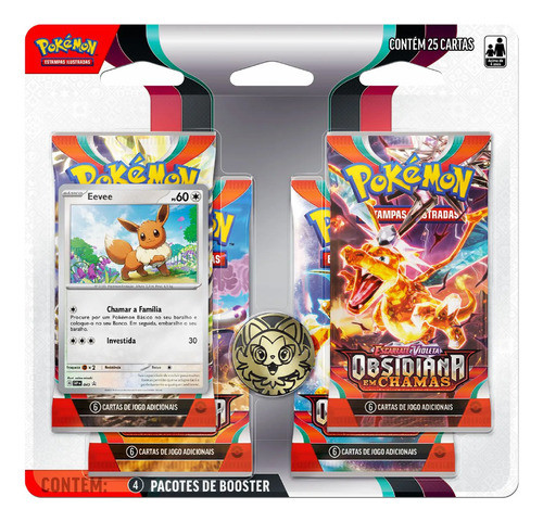 Cartas Pokémon Blister Quádruplo Eeve Obsidiana Chamas Copag 0