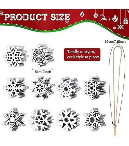Adornos De Madera- Copos De Nieve X100u. De 5cm Color Blanco 1