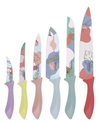 Juego 6 Cuchillos  Colorcut  Con Diseño De Plantas 1