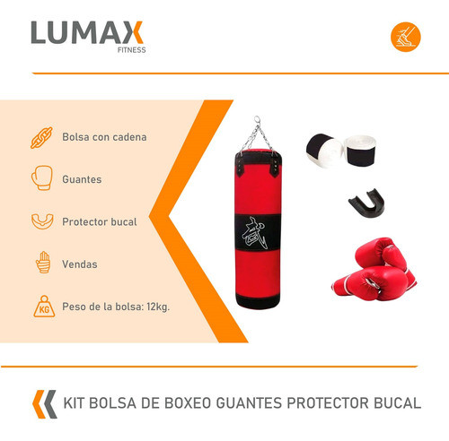 Kit Bolsa De Boxeo + Guantes + Vendas + Bucal + Cadenas 1