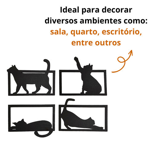 Kit Placas Em Mdf 4un Pintadas Modelo Gatos De Parede Oferta 1