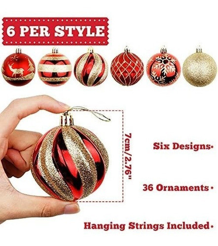 36 Bolas De Navidad Ourwarm 6 Diseños Rojo/dorado 7cm 1