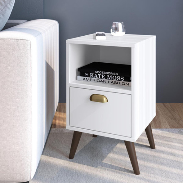 Mesa De Luz Living Dormitorio 1 Cajon Mesita Blanco 1