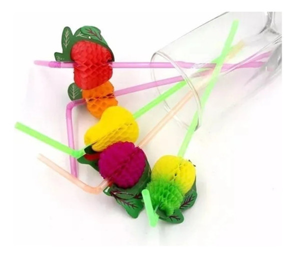 Kit 200 Canudo Flexível Com Frutas Canudo Drinks Festas 0