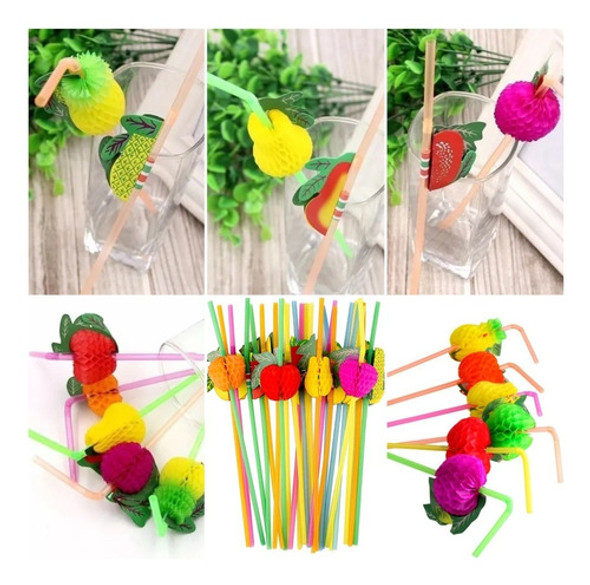 Kit 200 Canudo Flexível Com Frutas Canudo Drinks Festas 1