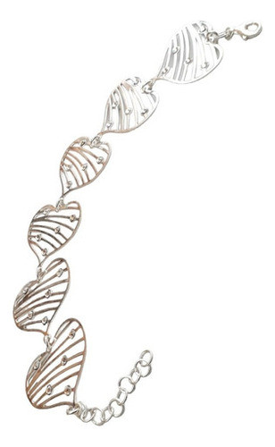 Pulsera Plata 925 Corazones Con Cubic Italiano Pp117 Reina 0