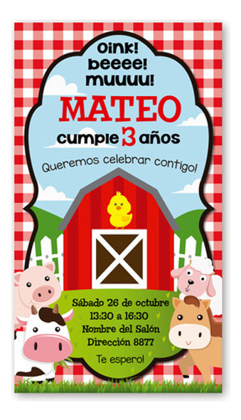 Tarjeta Invitación Digital Animales De La Granja 2 Formatos 0