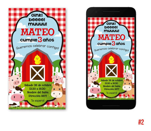 Tarjeta Invitación Digital Animales De La Granja 2 Formatos 1
