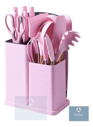 Setx19utensilios De Silocona+tabla De Picar+porta Utencilios 1