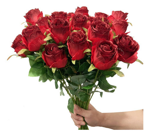 15 Flores Artificiales Rosas Rojas 0