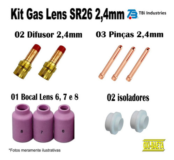 Kit Gás Lens 2,4mm Para Tocha Tig 17/18/26 0