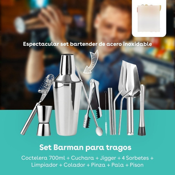 Kit Cocteleria Bartender Barman Coctelera Tragos Acero Inox 1