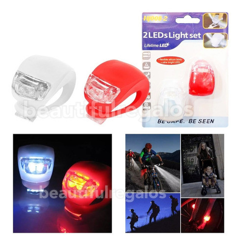 Kit 2 Luces Bicicleta Silicona Led Blanca + Roja Pilas Luz 0