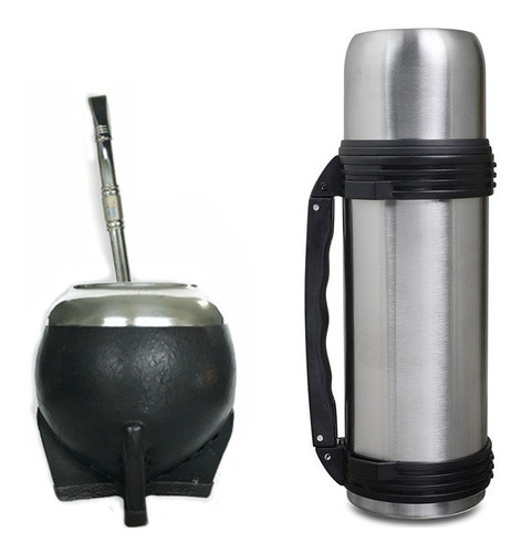 Kit Chimarrão Uruguaio Cuia Couro Térmica Inox E Bomba Rosca 0