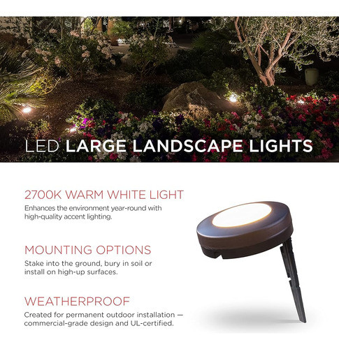 Luces Led De Paisaje Ultrapro, Blanco Cálido, Grande, 6 Disc 1