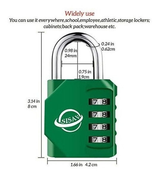 Candado De Combinacion Sisav Impermeable Verde 1
