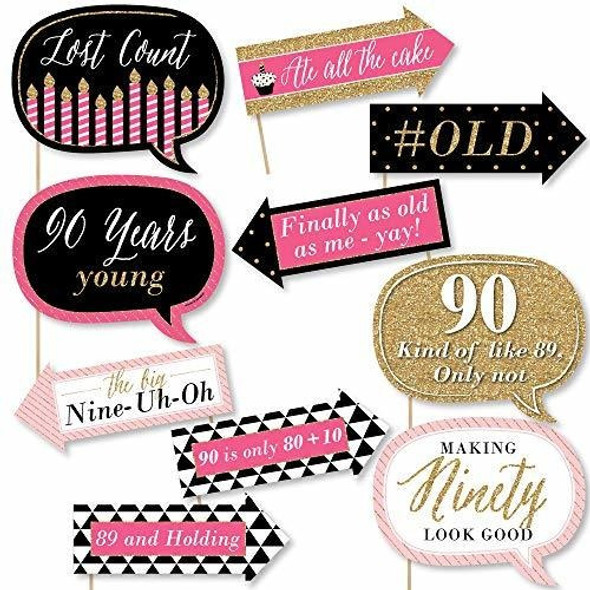 Big Dot Of Happiness Funny Chic 90th Birthday - Rosa, Negro 0