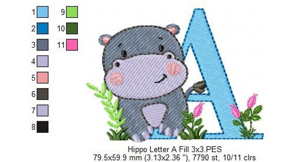 Matriz Para Bordado Maquina Infantil Hipopotamo Letra A 4202 1