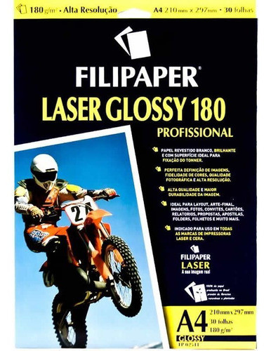Papel Glossy Filipaper Laser Pro 180gr A4 Com 30fls 0
