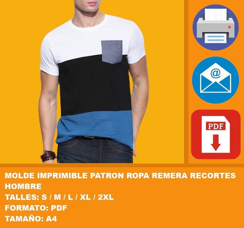 Molde Imprimible Patron Ropa Remera Recortes Hombre 2x1 1