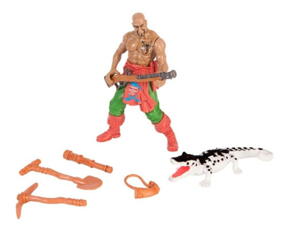 Pirata Muñeco Articulado + Cocodrilo + Accesorios 0