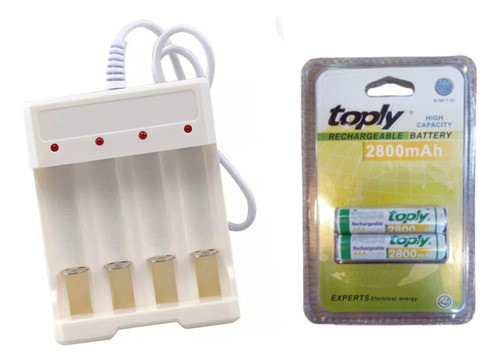 Kit Pilas Recargables Aaa + Cargador Usb 4 Ranuras Con Cable 0
