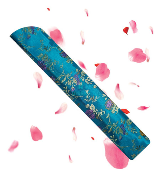 Capa Bordada Para Leque 21cm Oriental Flores Azul Capri Novo 0
