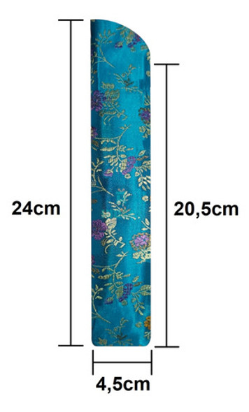 Capa Bordada Para Leque 21cm Oriental Flores Azul Capri Novo 1