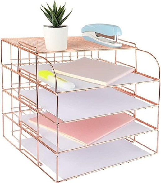 Organizador Bandeja De Papel Apilable 4 Niveles Rose Gold 0