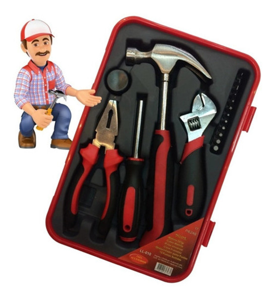 Kit Juego Caja Herramientas 17 Piezas Martillo Pinza Llave 0