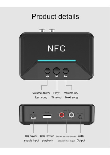 Transmissor Receptor Bluetooth 5.0 Áudio Usb Nfc C/ P2 E Rca 0