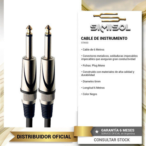 Pack X2 Cable Plug 1/4 Mono Guitarra Bajo - 6 Metros 1