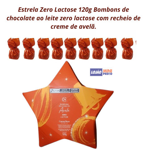 Caixa Estrela Natal Zero Lactose 120g Chocolate Cacau Show 1