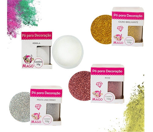 Kit 4 Glitter Colorido Mago Comestível Brilhante Confeitar 0